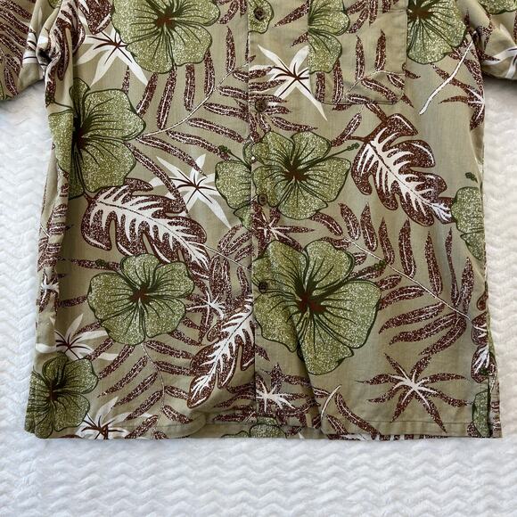Island Republic Shirt Mens Large Green Tan Floral 100% Silk Hawaiian Vacation - Picture 3 of 12
